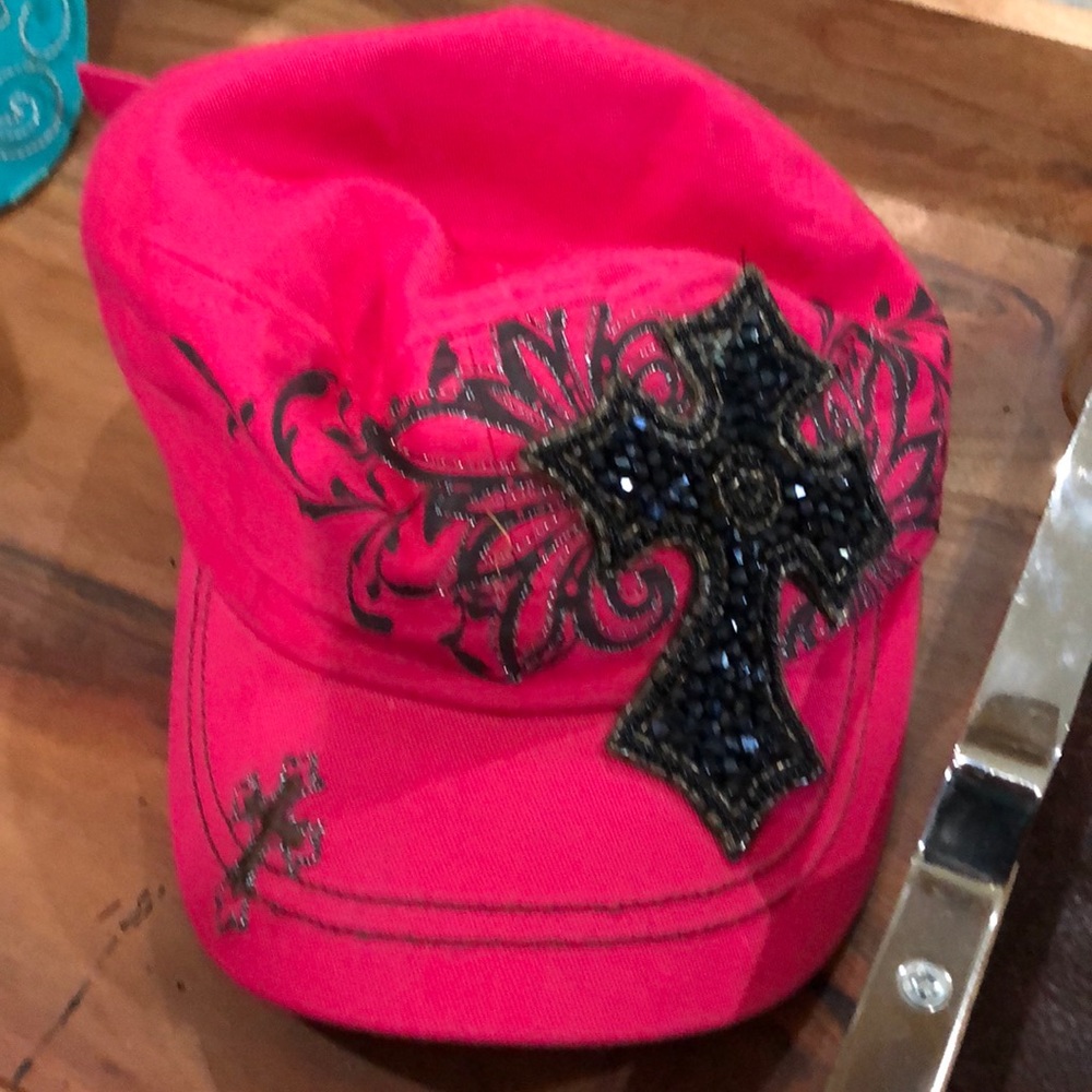 Pink and black cross sequin hat